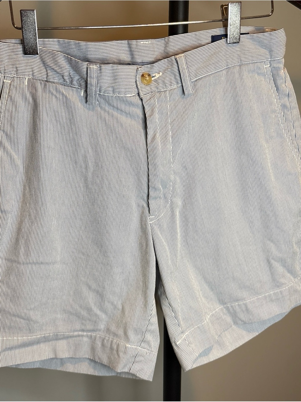 Polo by Ralph Lauren Light Blue & White Seersucker Flat Front Shorts